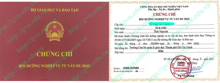 Mẫu chứng chỉ tư vấn du học