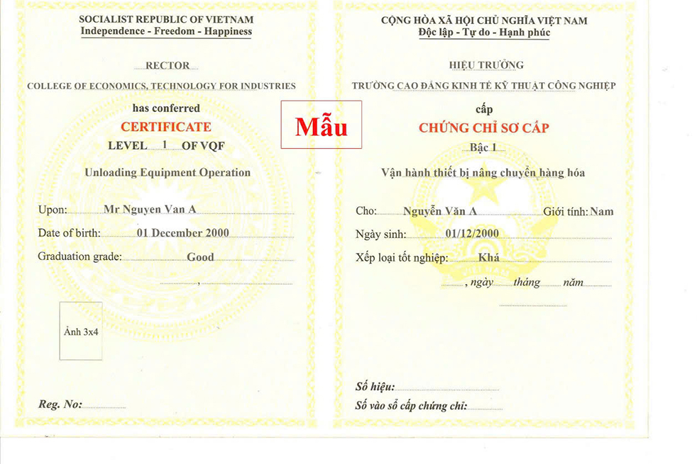 Mẫu chứng chỉ vận hành xe nâng